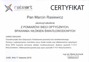 Certyfikat 1 RATEART Marcin Rasiewicz