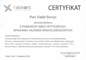 Certyfikat 1 RATEART Rafał Sordyl
