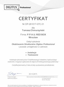 Certyfikat instalatora Digitus Tomasz Chmurzyński